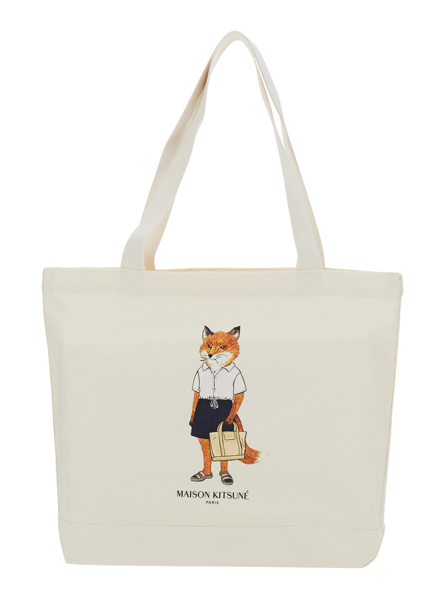 Maison Kitsuné Shoulder Bag — White Cotton