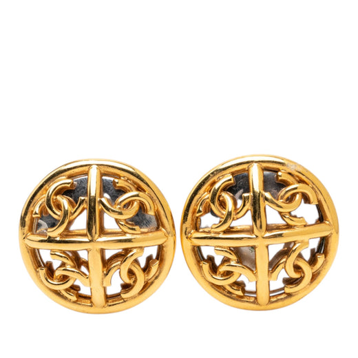 CC Gold Plated Round Mirror Clip On Earrings - Image 1