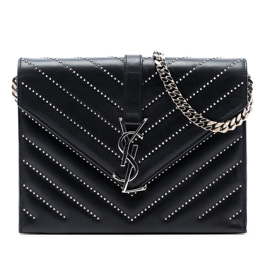Studded Chevron Calfskin Monogram Envelope Chain Flap - Image 1