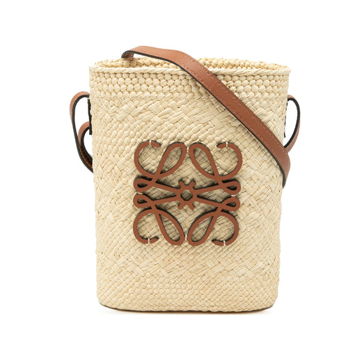 Paulas Ibiza Raffia Anagram Square Pocket Bucket Bag - Image 1