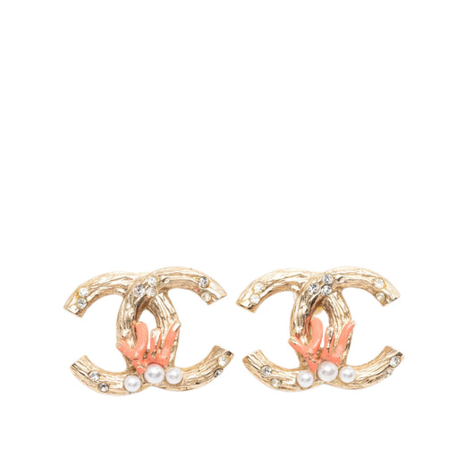 CC Gold Plated Faux Pearl Strass Push Back Earrings - Image 1