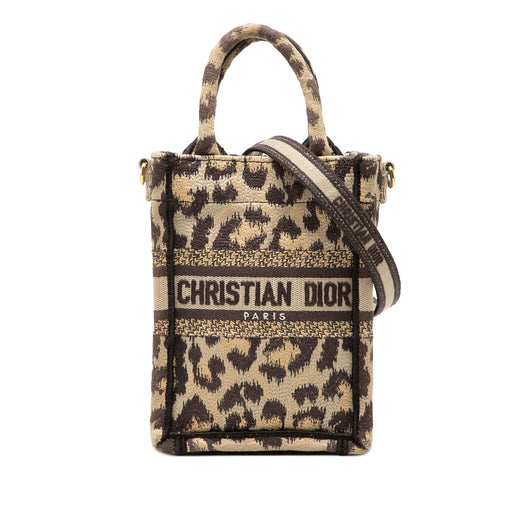 Mizza Mini Embroidered Canvas Leopard Vertical Book Tote - Image 1