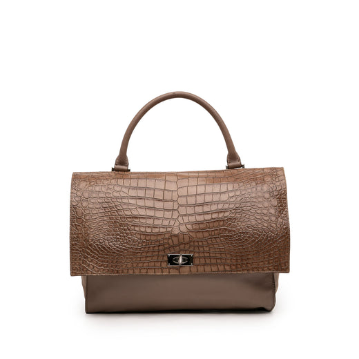 Medium Croc Embossed Calfskin Shark Lock Satchel - Image 1