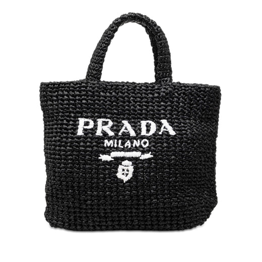 Small Raffia Effect Crochet Embroidered Logo Tote - Image 1