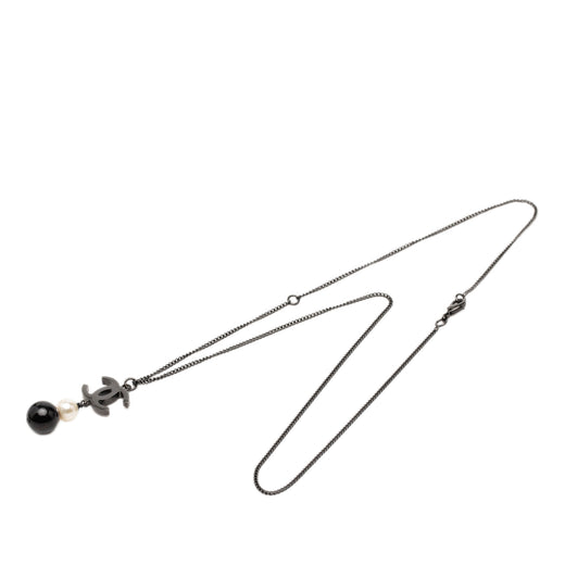 CC Brass Faux Pearl and Bead Drop Pendant Necklace - Image 1
