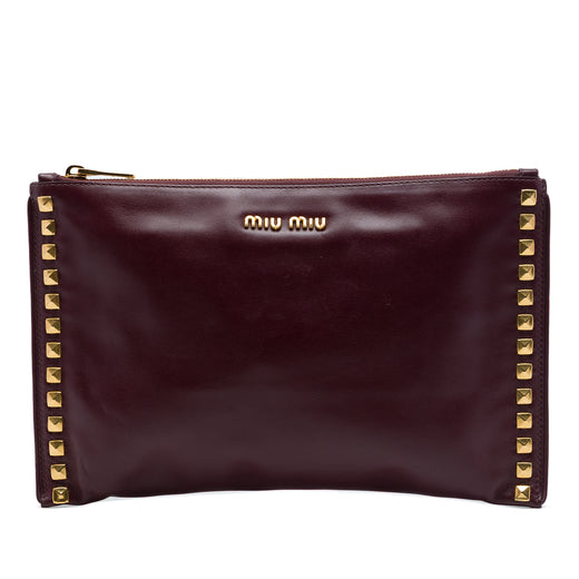 Studded Leather Zip Clutch - Image 1