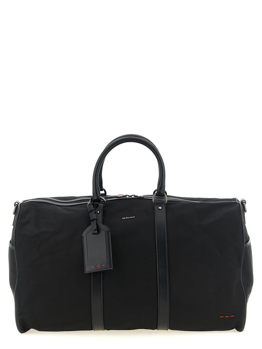 Kiton Technical Fabric With Leather Trim Duffel Bag — Black