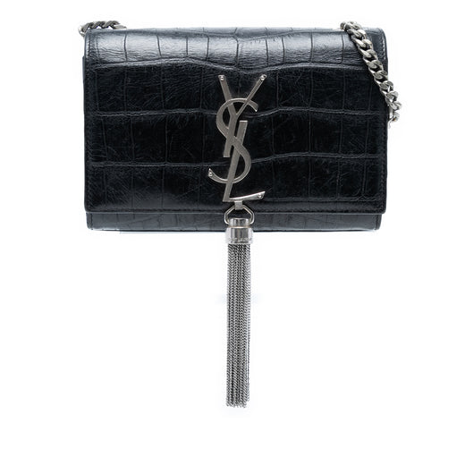 Small Croc Embossed Leather Monogram Kate Tassel Crossbody - Image 1