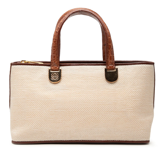 Croc Embossed Leather Trimmed Mesh Anagram Satchel - Image 1