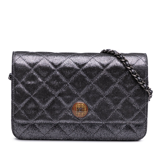 Quilted Iridescent Lambskin Tartan Button Wallet On Chain - Image 1
