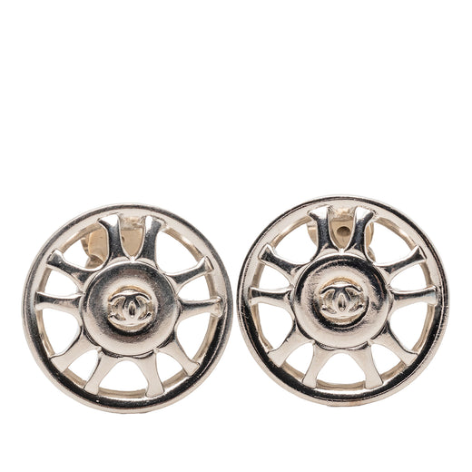 CC Silver Plated Wheel Clip On Earrings - Image 1