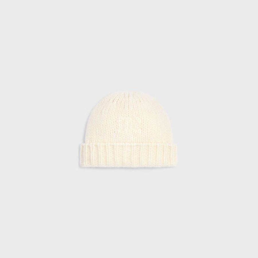 Celine Aa09y0899 Ribbed Wool Knit Winter Hat — Ivory