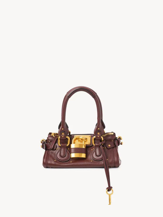 Chloé Gold-Plated Hardware Top Handle Bag — Burgundy Leather