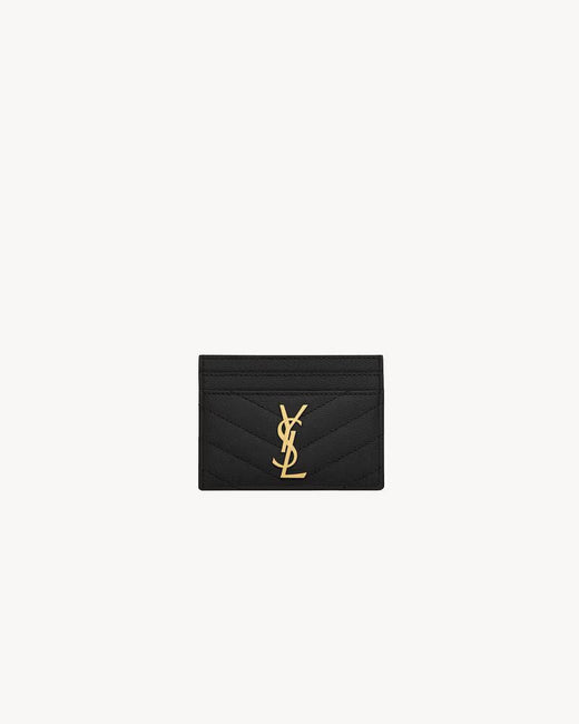 Saint Laurent Logo-Embossed Card Case — Black Quilted Leather Cases