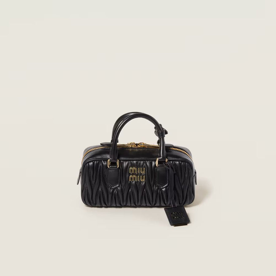 Miu Miu Matelassé Top Handle Bag — Black Leather