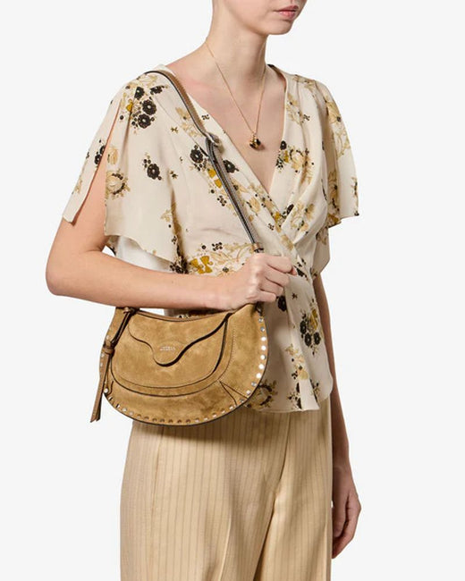 Isabel Marant Studded Suede Shoulder Bag — Taupe