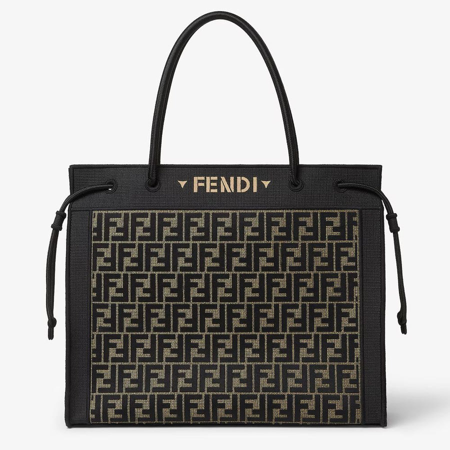 Fendi Ff Monogram Jacquard Shoulder Bag — Black Canvas
