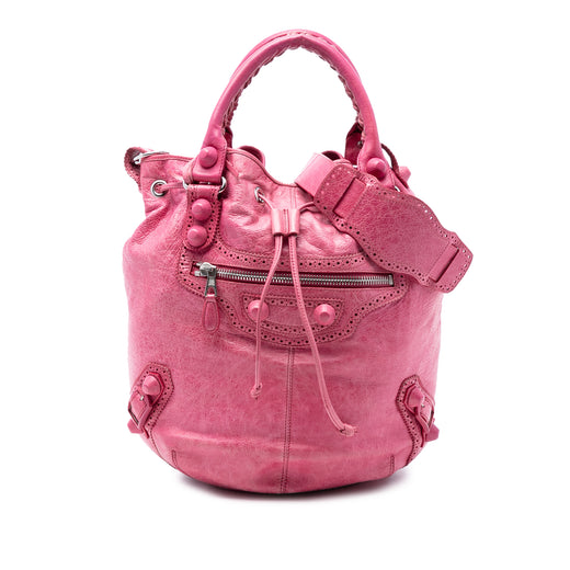 Lambskin Motocross Giant Brogues Pompon Bucket Bag - Image 1