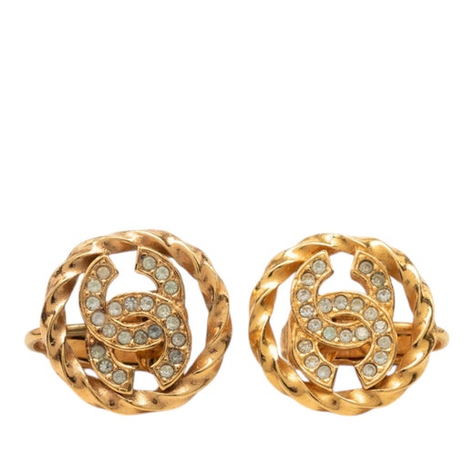 CC Gold Plated Strass Round Rope Clip On Earrings - Image 1