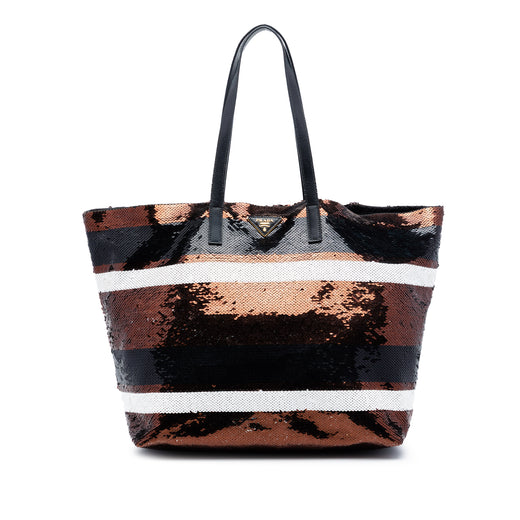 Sequined Satin Stripes Tote - Image 1