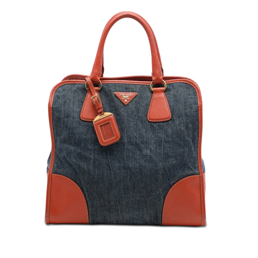 Saffiano Trimmed Denim Open Convertible Tote - Image 1
