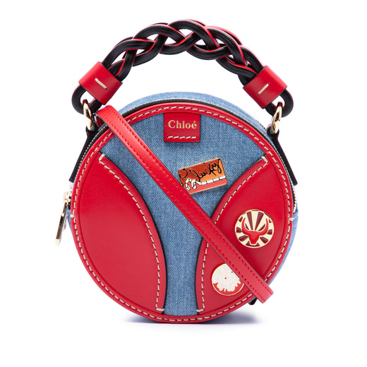 Mini Denim and Calfskin Daria Round Satchel - Image 1