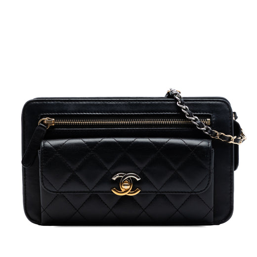 Quilted Lambskin Front Pocket Clutch With Chain - Image 1