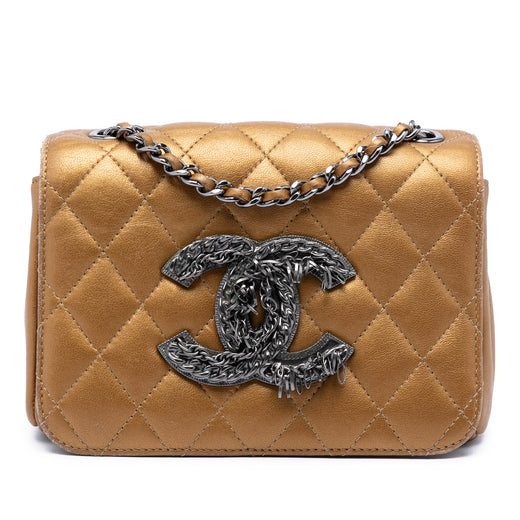 Limited Edition Mini Quilted Metallic Lambskin CC Chain Fringe Full Flap - Image 1