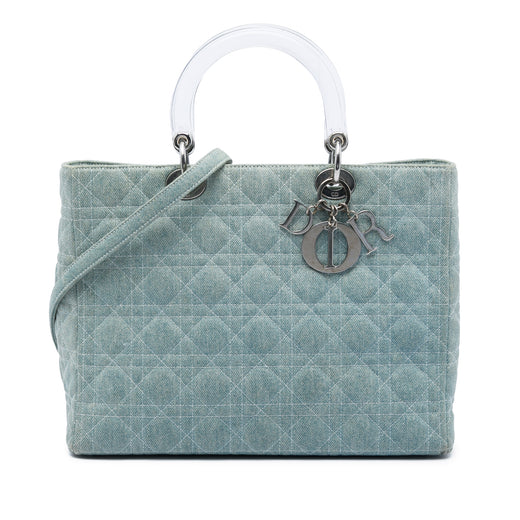 Large Denim Cannage Acrylic Handles Lady Dior - Image 1
