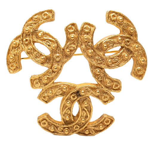 Gold Plated Triple CC Brooch - Image 1