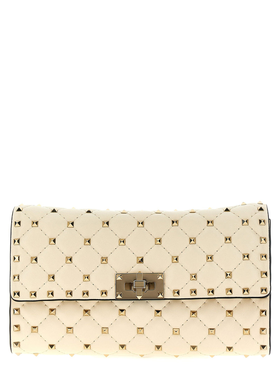 Valentino Garavani Rockstud Spike Shoulder Bag — Beige Quilted Nappa Leather
