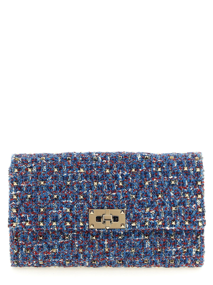 Valentino Garavani Studded Tweed Shoulder Bag — Blue