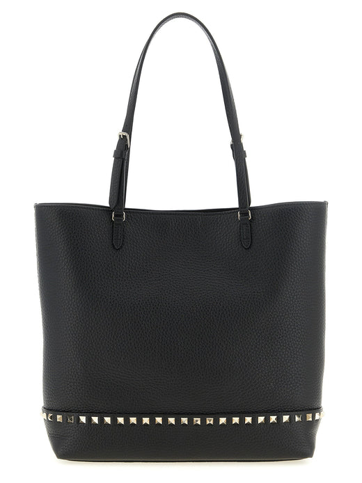 Valentino Garavani Studded Hammered Leather Tote Bag — Black