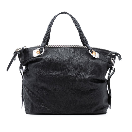 Large Leather Bamboo Bar Tote - Image 1