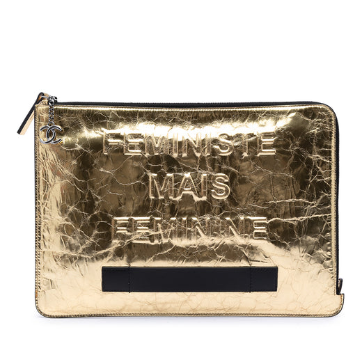 Metallic Crinkled Calfskin Feministe Mais Feminine Pouch - Image 1