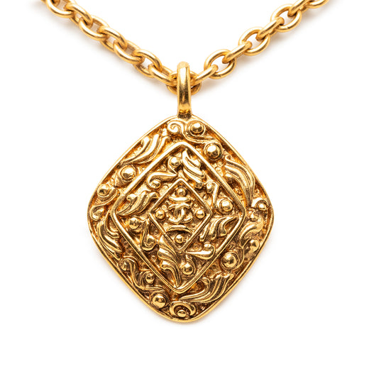CC Gold Plated Rhombus Medallion Pendant Necklace - Image 1