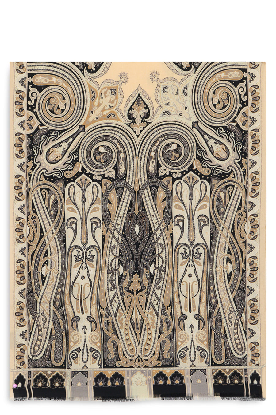 Etro Paisley-Print Wool-Silk Scarf — Beige Scarfs