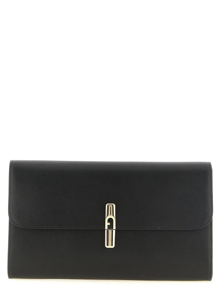 Furla Iride Clutch — Black Printed Calf Leather