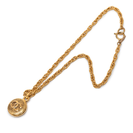 CC Gold Plated Sunburst Round Pendant Necklace - Image 1
