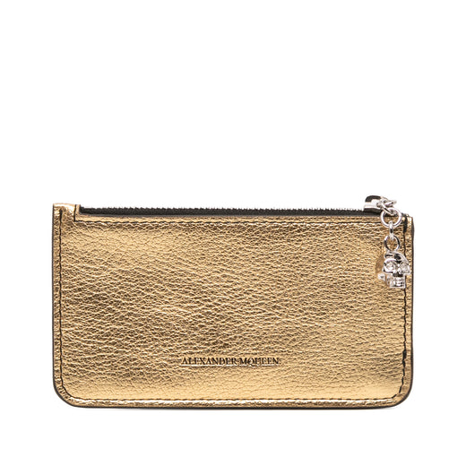 Metallic Leather Skull Charm Zip Card Holder - Image 1