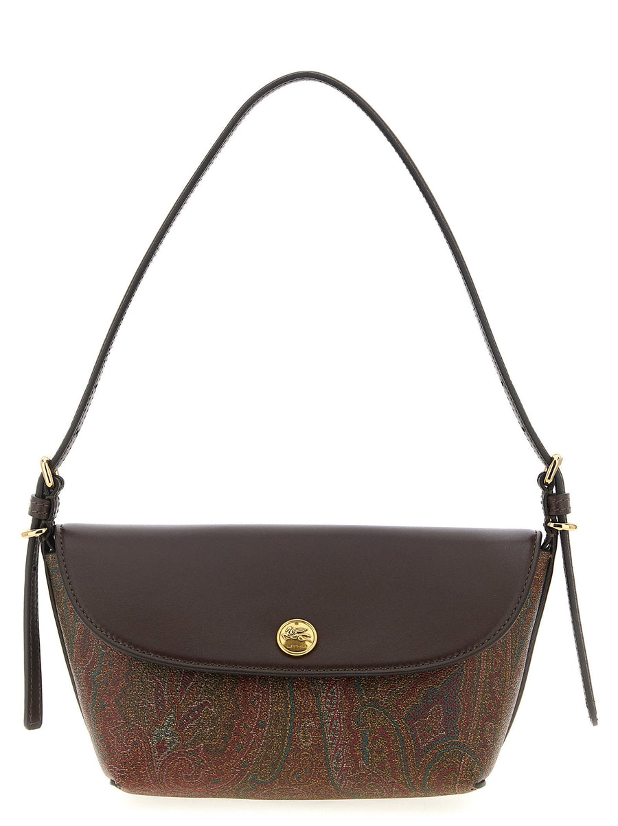 Etro Arnica Shoulder Bag — Brown Paisley Jacquard Cotton
