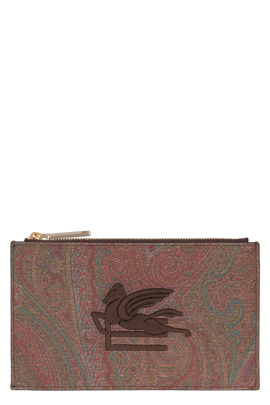 Etro Paisley Jacquard Logo Print Card Case — Brown Pvc Cases