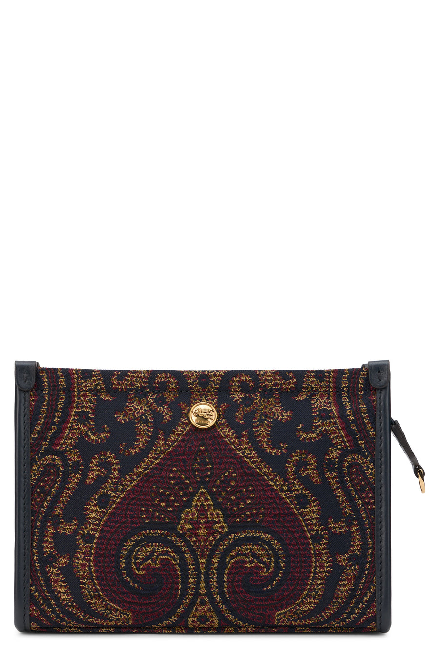 Etro Paisley-Embroidered Silk-Blend Clutch — Navy Polyester