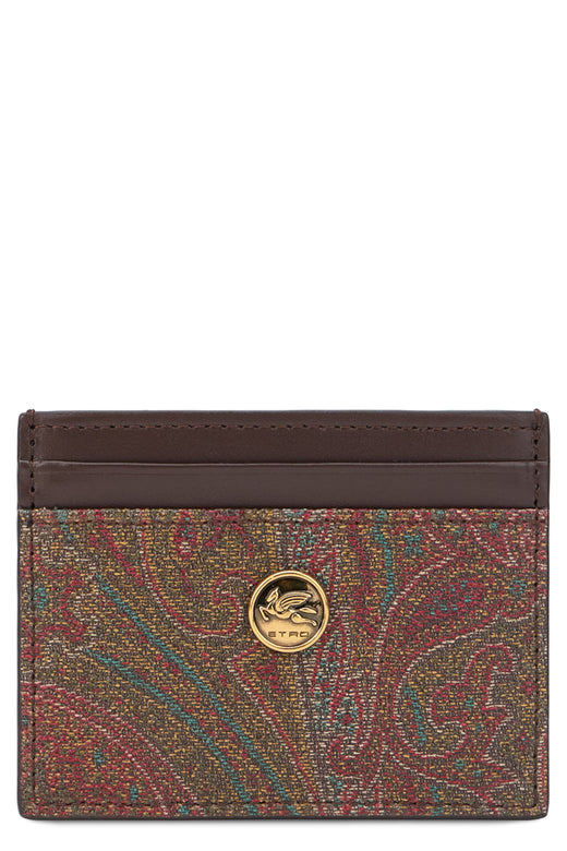 Etro Paisley Cotton Card Case — Brown Wallets & Purses
