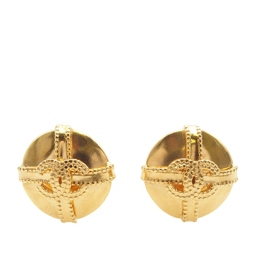 CC Gold Plated Round Clip On Earrings - Image 1