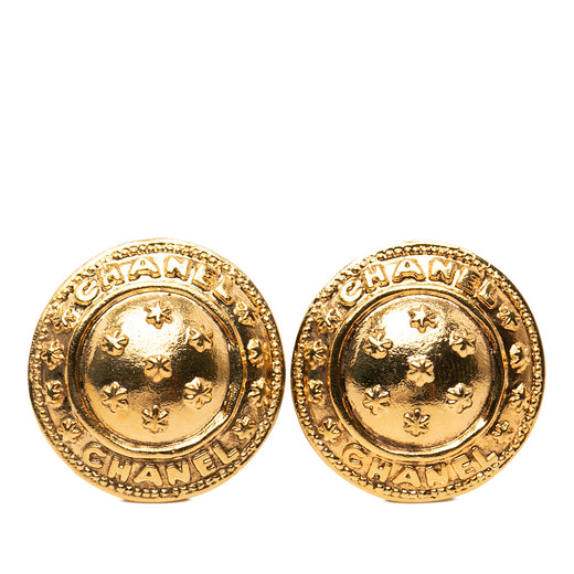 Gold Plated Logo Round Clip On Earrings - Image 1