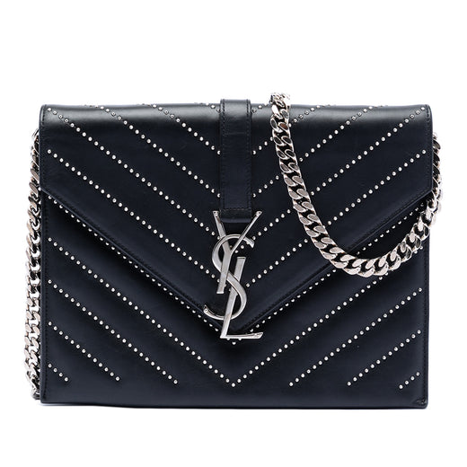 Studded Chevron Calfskin Monogram Envelope Chain Flap - Image 1