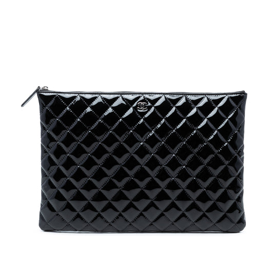 Large Quilted Patent O Case Clutch - Image 1