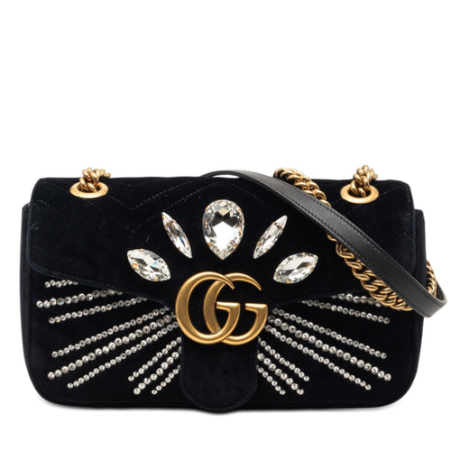 Medium GG Marmont Matelasse Velvet Crystal Embellished Shoulder Bag - Image 1