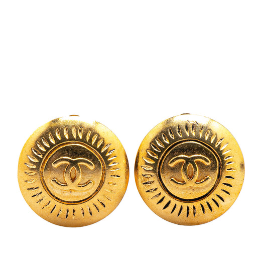 Gold Plated CC Round Clip on Earrings - Image 1